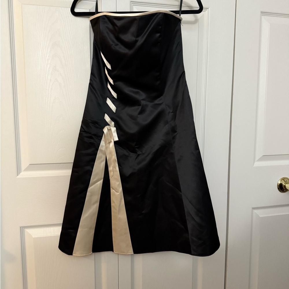 Jessica McClintock Black and Cream Strapless Dress